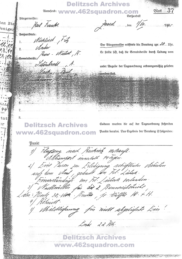 Bürgermeister's Minutes which record the disposal of the wreckage of Halifax III NA240 Z5-V in Dec 1945, from Zaasch to Rackwitz.