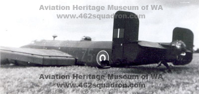 Halifax LL600 Z5-C, of 462 Squadron, which crash landed at Sudbury, 23 September 1944. (RAAFA Bull Creek)