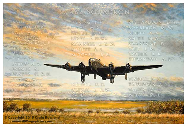 Halifax Memorial Artwork incorporating names on Roll of Honour for 462 Squadron, Commemorative Panel 109, Australian War Memorial. © Copyright 2015 Craig Rowland. (462squadron.com)