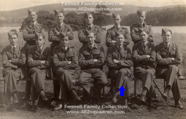 Sergeant Raymond Llewellyn Fennell, 1262360 RAFVR, later of 462 Squadron, with group of Sergeant Air Gunners. 