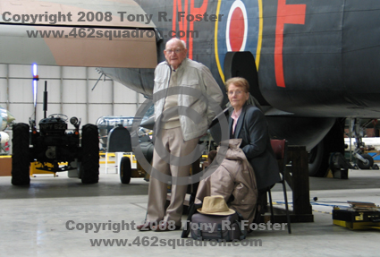 John William Harris and his wife Marie beside Halifax LV907 at Elvington Air Museum on 1 May 2008 (during WWII John was 1337631 RAFVR of 462 Squadron)