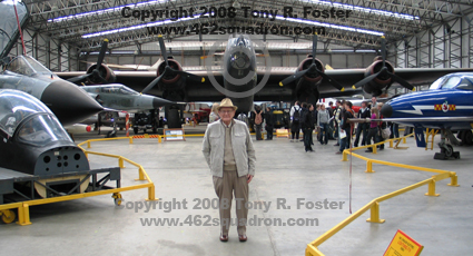 John William Harris in front of Halifax LV907 at the Elvington Air Museum on 1 May 2008 (during WWII John was 1337631 RAFVR of 462 Squadron)