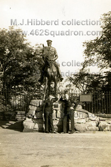 F/Sgt Maxwell James Hibberd & Sgt Lucky Jones at Earl Haig Statue, Edinburgh Castle, 1944.