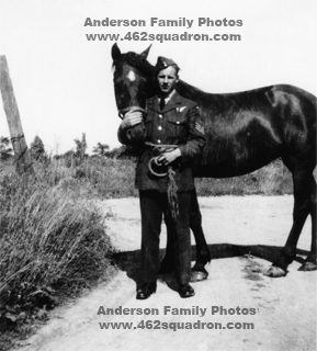Sgt Thomas Charles ANDERSON, R.290043 RCAF, and horse Queenie, pre-embarkation from Canada, later posted to 462 Squadron, Foulsham.