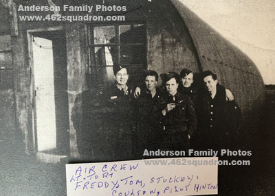 Hinton Crew, later posted TO Foulsham, 1945; F G Spratt, Thomas Charles Anderson, L A Stuckey, R E Coulson, and W J Hinton.