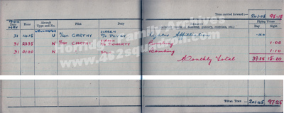 Flying Log Book, 20 OTU, May 1944, John Walker Horridge 1576752 (190747) RAFVR, later 462 Squadron. 