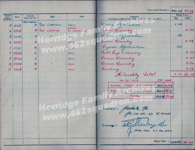 Flying Log Book, 20 OTU, June 1944, John Walker Horridge 1576752 (190747) RAFVR, later 462 Squadron. 