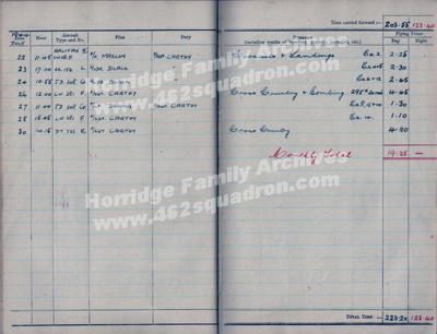 Flying Log Book, 1652 HCU, July 1944, John Walker Horridge 1576752 (190747) RAFVR, later 462 Squadron. 