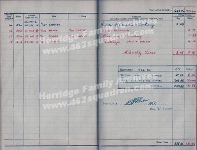 Flying Log Book, 1652 HCU, August 1944, John Walker Horridge 1576752 (190747) RAFVR, later 462 Squadron. 