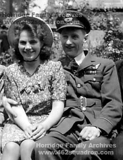 F/O John Walker Horridge 190747 (previously 1576752) RAFVR, and Bride Myra at the reception after their wedding on 23 June 1946. (462 Squadron) 