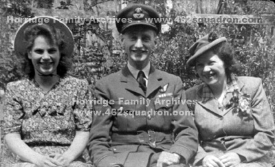 F/O John Walker Horridge 190747 (previously 1576752) RAFVR, and Bride Myra Kemp, after their wedding on 23 June 1946, with family friend Florence. (462 Squadron) 