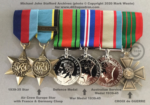 Flying Officer Michael John Stafford, 425907 RAAF, WW2 Medals including Croix de Guerre, Rear Gunner at 462 Squadron, Driffield and Foulsham.
