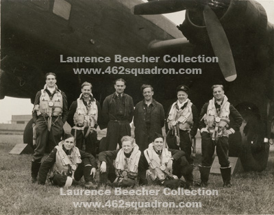 Halifax MZ306 Z5-K (King) with Crew 5 of 462 Squadron, Laurence Beecher, Alan Wenfred Orchard, Aubrey William Lane, D C Dunkley, Robert Kimber Bradley, John Patrick O'Shea, William Edward Hughes, and 2 undentified ground crew (462 Squadron).