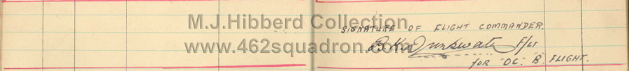 Fl. Lt. B.K.Drinkwater's signature in Fl Sgt M.J.Hibberd's logbook, 462 Sqdn, 1945