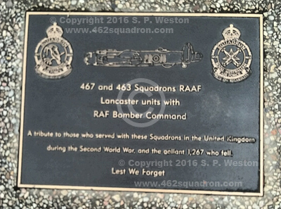 467 and 463 Squadrons Memorial Plaque at the Australian War Memorial, Canberra (462squadron.com)