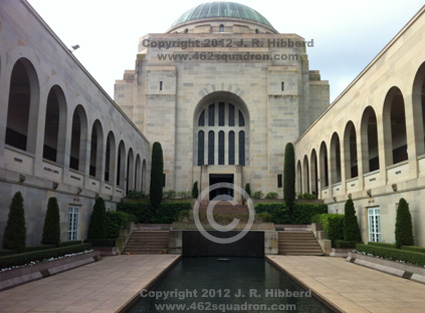 Commemorative Courtyard and Pool of Reflection with Eternal Flame at the Australian War Memorial, Canberra. (462squadron.com)