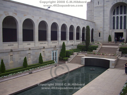 View of Commemorative Courtyard and Pool of Reflection at the Australian War Memorial.