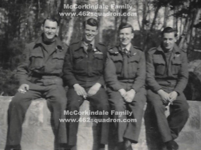 Terence Liddell Maguire, Robert Richard Mitchell, William McCorkindale and Albert Eric Thornton at 20 OTU, RAF Milltown, March 1944, later posted to 462 Squadron.