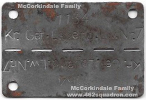 William McCorkindale 1568425 RAFVR, metal PoW Identification Tag 1154, Stalag Luft 7; Nov 1944 - Jan 1945 (462 Squadron).