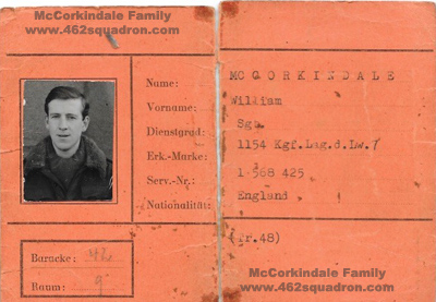 William McCorkindale 1568425 RAFVR, PoW Identification Card 1154, Stalag Luft 7; Nov 1944 - Jan 1945 (462 Squadron).