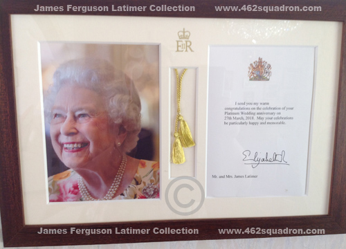 James Ferguson Latimer and Jean - 70th Wedding Anniversary 27 March 2018 - Queen's Card