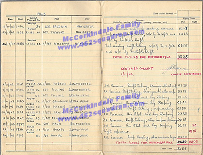 William McCorkindale 1568425 RAFVR Log Book Oct/Nov 1943 (462 Squadron)