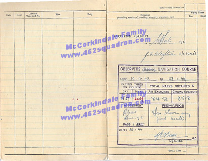 William McCorkindale 1568425 RAFVR Log Book Jan 1944 (462 Squadron)