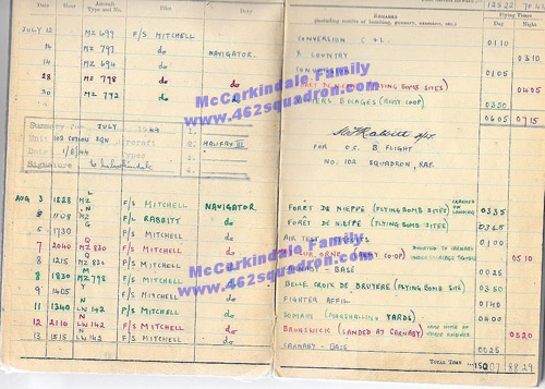 William McCorkindale 1568425 RAFVR Log Book Jul/Aug 1944 (462 Squadron)