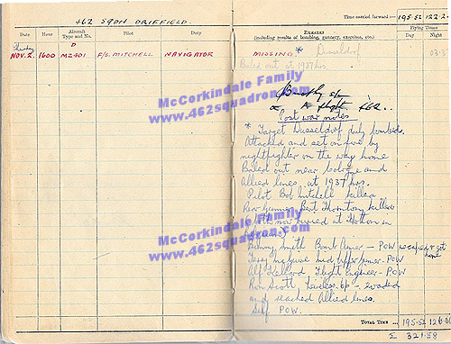 William McCorkindale 1568425 RAFVR Log Book Nov 1944 (462 Squadron)