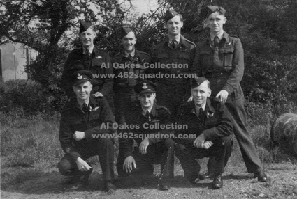 Crew in 1945 at 462 Squadron, Foulsham - Bill Goldie, Wilf Parker, 'Steve' Stevenson, Al Oakes, Alf Perkes, Jack Smith and Frank Birch. 