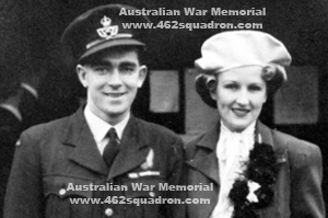 Close-up of Kevin John Dennis 437121 RAAF, and wife Olive, on their Wedding Day, 01 December 1945 (Wireless Operator, 462 Squadron, Foulsham)