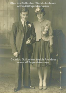 Charles Gallacher Welsh and wife Joan on their Wedding Day, 03 August 1940, in Barry, Wales (later 1837071 RAFVR, Flight Engineer, 462 Squadron, Foulsham)