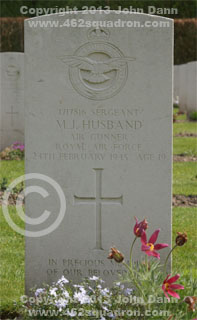 Headstone on grave of Malcolm John Husband 1717816 RAFVR, 462 Squadron.