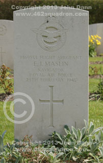 Headstone on grave of Edwin Joseph Maslin 1469853 RAFVR, 462 Squadron.