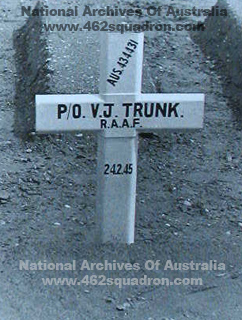 First Cross on grave of Victor Joseph Trunk 434431 RAAF, 462 Squadron (NAA photo).