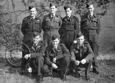 Crew 18 of 462 Squadron, Driffield - Doug Wilson (Wireless Op), Fred Randle (Rear Gunner), George ‘Formby’ Goldstein (M/U Gunner), Ralph Daughters (Flt Eng), Phil Chant (Bomb Aimer), Dave Robertson (Pilot), Percy Dermond (Nav).