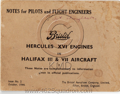Notes for Pilots and Flight Engineers, Issue 2, for Sgt Ralph Kenneth DAUGHTERS, 1895166 RAF, 462 Squadron.