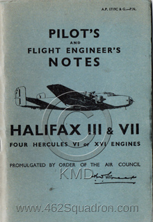 Pilot's and Flight Engineer's Notes for Sgt Ralph Kenneth DAUGHTERS, 1895166 RAF, 462 Squadron.