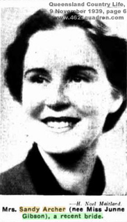 Mrs Sandy Archer, nee Miss Junne Gibson, September/October 1939 (Ivan Alexander Archer, former Navigator in 462 Squadron).