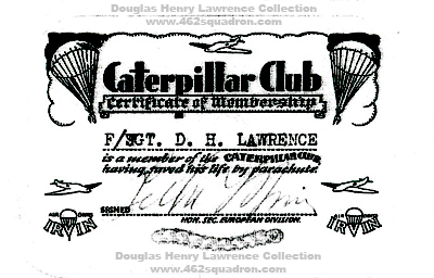 Douglas Henry Lawrence, 437426 RAAF, Caterpillar Club membership card, 04 July 1945.