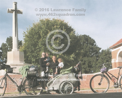 Mark Lawrence and family at Hotton War Cemetery, October 2016, to visit graves of the crew of Halifax MZ469 Z5-N. 