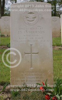 Headstone on grave of John Scaife Sanderson, 1685244 RAFVR, 462 Squadron.
