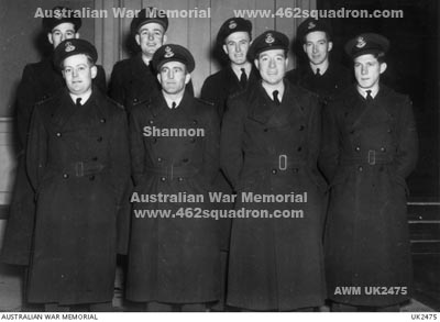 Group of 8, including Wing Commander David Eliot Strachan Shannon, 400493 RAAF, 462 Squadron, after Investiture by the King on 24 January 1945.