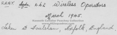 Identification of Wireless Operators, 462 Squadron, Foulsham, March 1945.