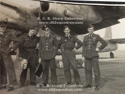 Pilot George Christopher Barr Sharp, 425509 RNZAF, and Crew, just before take-off from Shiabah, Iraq, May 1946, previously posted to 462 Squadron, Driffield and Foulsham. 