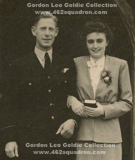 Close-up of P/O Gordon Leo Goldie and his Bride Sylvia on their Wedding Day at Hove, near Brighton, UK, 1945.