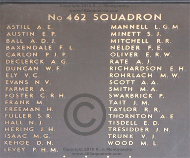Roll of Honour for 462 Squadron, RAAF, at the Australian War Memorial, Canberra.
