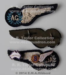 Air Gunner Brevets and badges belonging to Ronald Reginald Taylor, 432346, RAAF, 462 Squadron.