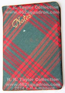 Tartan notebook given to his younger sister Merlie in September 1944 by Ronald Reginald Taylor, 432346, RAAF (later 462 Squadron).