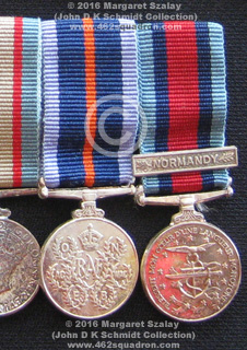 Miniature WW2 medals of John Damian Kearney Schmidt, 414856 RAAF, 462 Squadron – unofficial Bomber Command, and unofficial Normandy Campaign. 